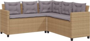 vidaXL Narożnik ogrodowy z poduszkami i stolikiem, rattan PE, beżowy 5
