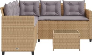 vidaXL Narożnik ogrodowy z poduszkami i stolikiem, rattan PE, beżowy 6