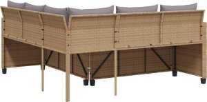 vidaXL Narożnik ogrodowy z poduszkami i stolikiem, rattan PE, beżowy 7