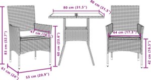 vidaXL 3-cz. zestaw mebli ogrodowych z poduszkami, szary, polirattan 7