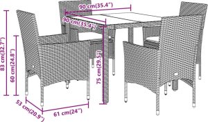 vidaXL 5-cz. zestaw mebli ogrodowych z poduszkami, czarny, polirattan 7