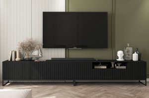 Meble Lindner Komoda RTV Glamour Nowoczesna Szafka RTV Czarny Mat Czarna Rama Metalowa Loft 300 cm 1