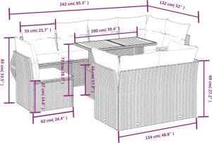 vidaXL 9-cz. zestaw mebli ogrodowych z poduszkami, szary, polirattan 3