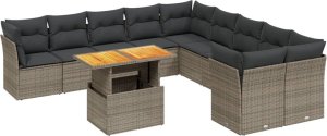 vidaXL 11-cz. zestaw mebli ogrodowych z poduszkami, szary rattan PE 2