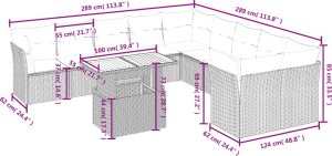 vidaXL 11-cz. zestaw mebli ogrodowych z poduszkami, szary rattan PE 3