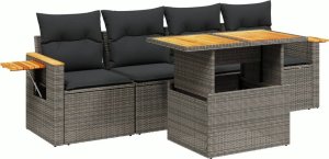 vidaXL 5-cz. zestaw wypoczynkowy do ogrodu, poduszki, szary rattan PE 2