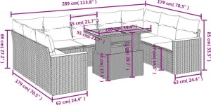 vidaXL 10-cz. zestaw wypoczynkowy do ogrodu, z poduszkami, szary 3