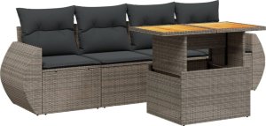 vidaXL 5-cz. zestaw wypoczynkowy do ogrodu, poduszki, szary rattan PE 2