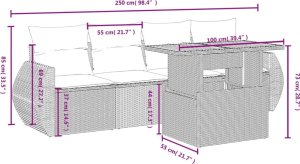 vidaXL 5-cz. zestaw wypoczynkowy do ogrodu, poduszki, szary rattan PE 3