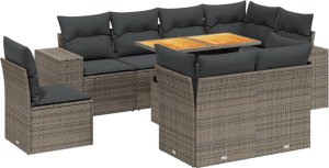 vidaXL 9-cz. zestaw mebli ogrodowych z poduszkami, szary, polirattan 2