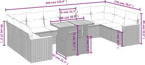 vidaXL 11-cz. zestaw mebli ogrodowych z poduszkami, szary rattan PE 3