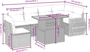 vidaXL 7-cz. zestaw wypoczynkowy do ogrodu, z poduszkami, szary 3