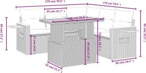 vidaXL 6-cz. zestaw mebli ogrodowych z poduszkami, szary, polirattan 3