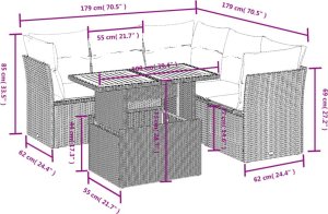 vidaXL 5-cz. zestaw wypoczynkowy do ogrodu, poduszki, szary rattan PE 3