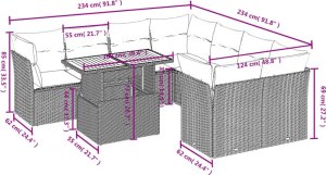 vidaXL 9-cz. zestaw mebli ogrodowych z poduszkami, szary, polirattan 3