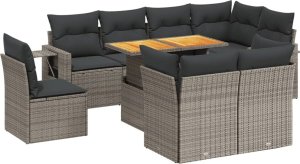 vidaXL 9-cz. zestaw mebli ogrodowych z poduszkami, szary, polirattan 2