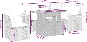 vidaXL 6-cz. zestaw mebli ogrodowych z poduszkami, szary, polirattan 3