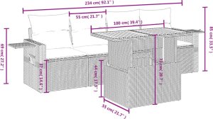 vidaXL 5-cz. zestaw wypoczynkowy do ogrodu, poduszki, szary rattan PE 3