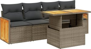 vidaXL 5-cz. zestaw wypoczynkowy do ogrodu, poduszki, szary rattan PE 2