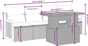 vidaXL 5-cz. zestaw wypoczynkowy do ogrodu, poduszki, szary rattan PE 3