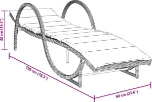 vidaXL Leżak z poduszką, czarny, 60x199x42 cm, polirattan 10