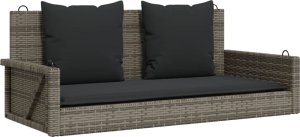 vidaXL Ławka bujana z poduszkami, szara, 119x56x48 cm, polirattan 2