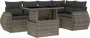 vidaXL 6-cz. zestaw mebli ogrodowych z poduszkami, szary, polirattan 2