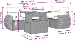 vidaXL 6-cz. zestaw mebli ogrodowych z poduszkami, szary, polirattan 10