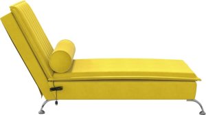 vidaXL Szezlong masujący z wałkiem, żółty, aksamitny 5