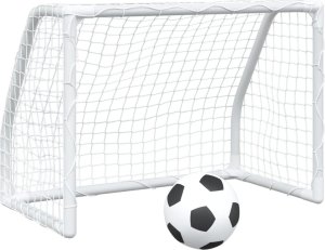 vidaXL Bramki do piłki nożnej dla dzieci, 2 szt. z piłką, białe, metal 2