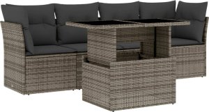 vidaXL 5-cz. zestaw wypoczynkowy do ogrodu, poduszki, szary rattan PE 2