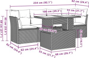 vidaXL 5-cz. zestaw wypoczynkowy do ogrodu, poduszki, szary rattan PE 9