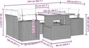 vidaXL 7-cz. zestaw wypoczynkowy do ogrodu, z poduszkami, szary 10