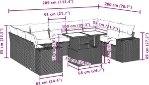 vidaXL 10-cz. zestaw wypoczynkowy do ogrodu, z poduszkami, szary 11