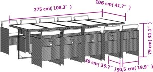 vidaXL 11-cz. zestaw mebli do ogrodu, z poduszkami, czarny rattan PE 9