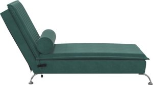 vidaXL Szezlong masujący z wałkiem, ciemnozielony, aksamitny 5
