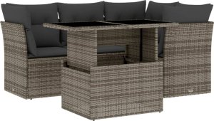 vidaXL 5-cz. zestaw wypoczynkowy do ogrodu, poduszki, szary rattan PE 2