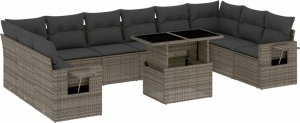 vidaXL 11-cz. zestaw mebli ogrodowych z poduszkami, szary rattan PE 2