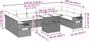 vidaXL 11-cz. zestaw mebli ogrodowych z poduszkami, szary rattan PE 10