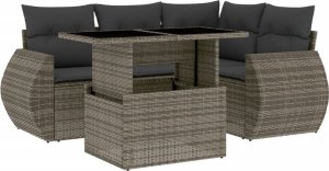 vidaXL 5-cz. zestaw wypoczynkowy do ogrodu, poduszki, szary rattan PE 2