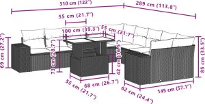 vidaXL 11-cz. zestaw mebli ogrodowych z poduszkami, szary rattan PE 9