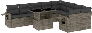 vidaXL 10-cz. zestaw wypoczynkowy do ogrodu, z poduszkami, szary 2