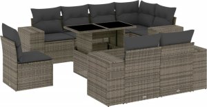 vidaXL 9-cz. zestaw mebli ogrodowych z poduszkami, szary, polirattan 2