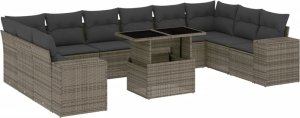 vidaXL 11-cz. zestaw mebli ogrodowych z poduszkami, szary rattan PE 2