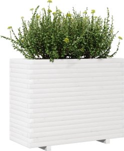 Skrzynia ogrodowa vidaXL Donica ogrodowa, biała, 90x40x72 cm, lite drewno sosnowe 4