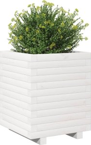 vidaXL Donica ogrodowa, biała, 40x40x49,5 cm, lite drewno sosnowe 4