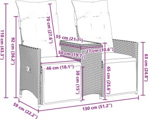 vidaXL Rozkładana sofa ogrodowa ze stolikiem, 2-os., brąz, rattan PE 11