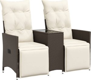 vidaXL Rozkładana sofa ogrodowa ze stolikiem, 2-os., brąz, rattan PE 2