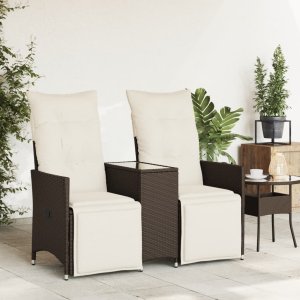 vidaXL Rozkładana sofa ogrodowa ze stolikiem, 2-os., brąz, rattan PE 3
