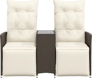 vidaXL Rozkładana sofa ogrodowa ze stolikiem, 2-os., brąz, rattan PE 4